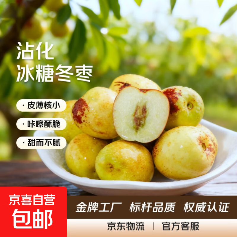 正宗山东沾化冬枣新鲜水果冰糖冬枣大枣脆甜多汁果园直发现采现摘 带箱5斤（净重4.5斤） 单果8g+
