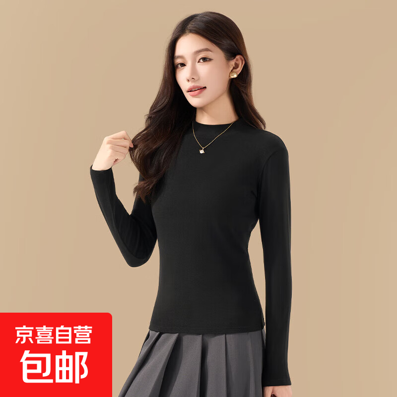 2025新款轻暖衣打底衫秋冬季卫衣宽松女款半高领上衣内搭百搭休闲 黑色 XL 【120斤-160斤】