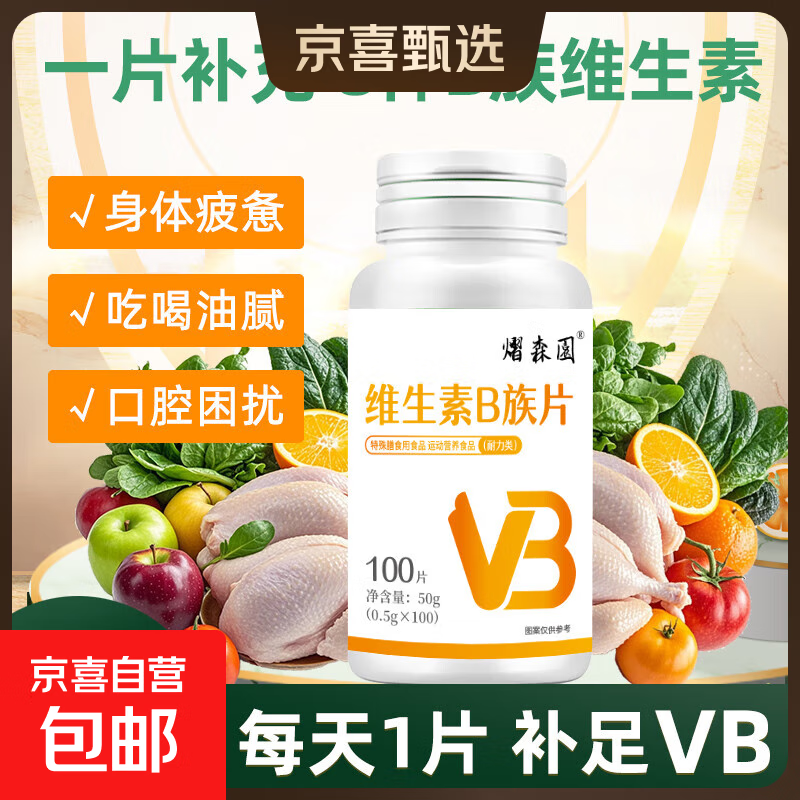 熠森园多种复合维生素B族片维b1b2b12成人补叶酸烟酸维c营养补剂 【每天1片补足B族】维生素B族100片