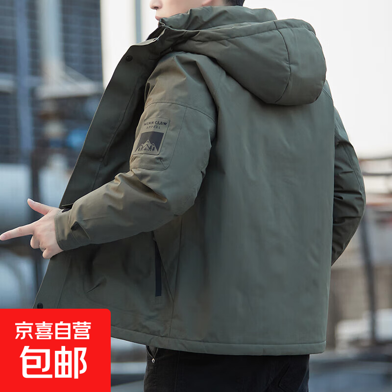 袋鼠清仓 棉服男士外套2026休闲加厚冬季加厚棉衣男石墨烯保暖棉袄 6987军绿夹克 3XL 156-170