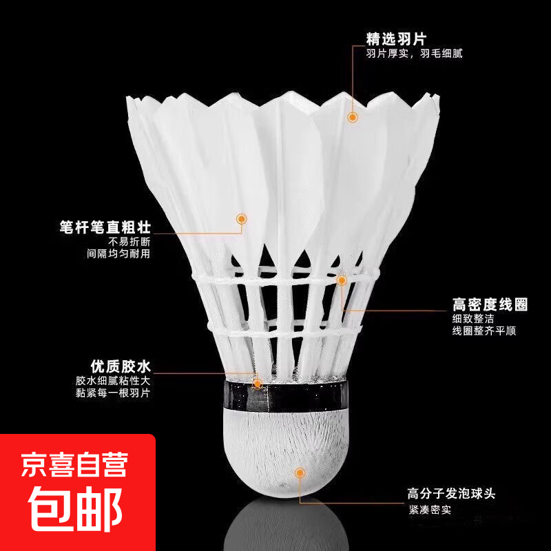 羽毛球正品天然鸭毛12只装耐打鹅毛室内室外比赛防风训练用球6只 【家庭娱乐】无标-耐打粗鸭毛 1筒 12只装