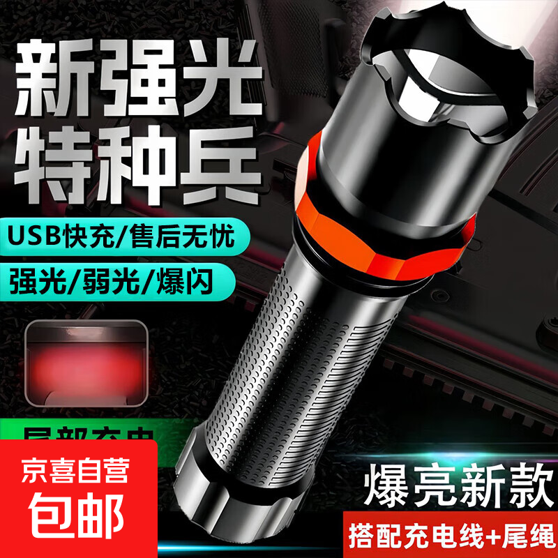 【应急手电】强光小型便携家用户外学生应急灯充电三档调光手电筒 顶配款】400毫安-爆亮-强光远射