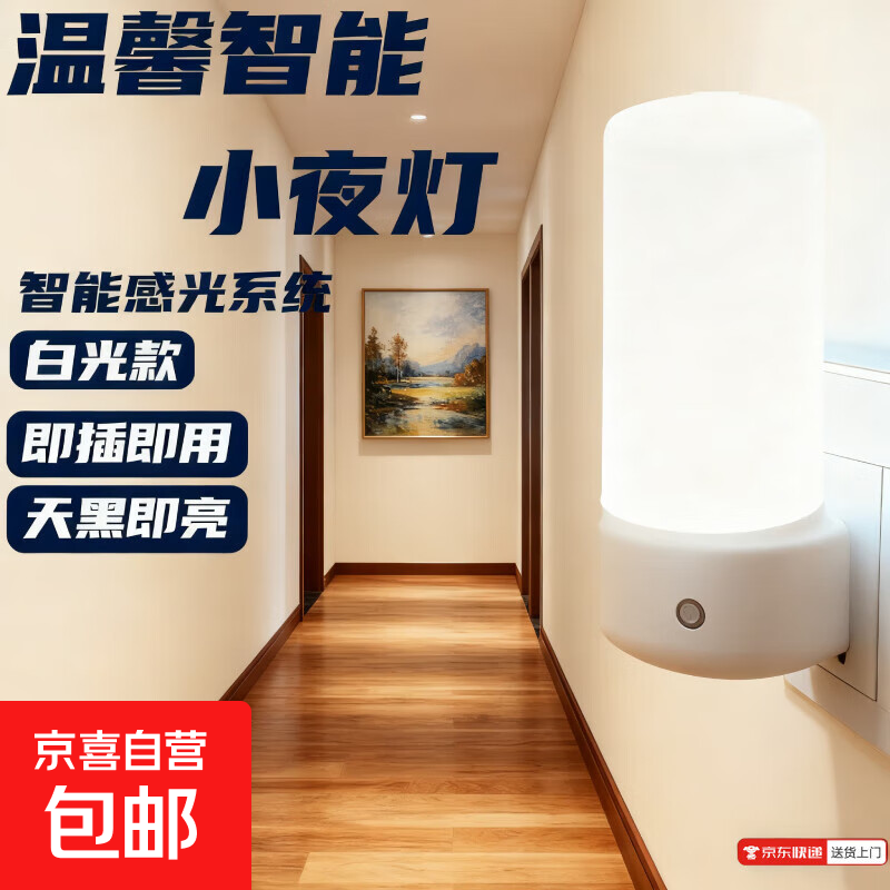 【起夜不怕黑】感应光控小夜灯插电卧室喂奶起夜不怕黑自动感应低耗电床头感应起夜LED床头感应灯 白光【光控感应：白天自动灭+晚上自动亮】435灯管