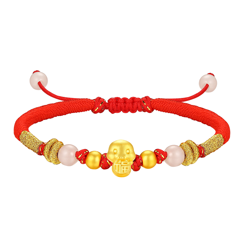蒂蔻（Tico）生日禮物本命年十二生肖蛇足金古法金珠黃金轉(zhuǎn)運珠手鏈3D硬金蛇
