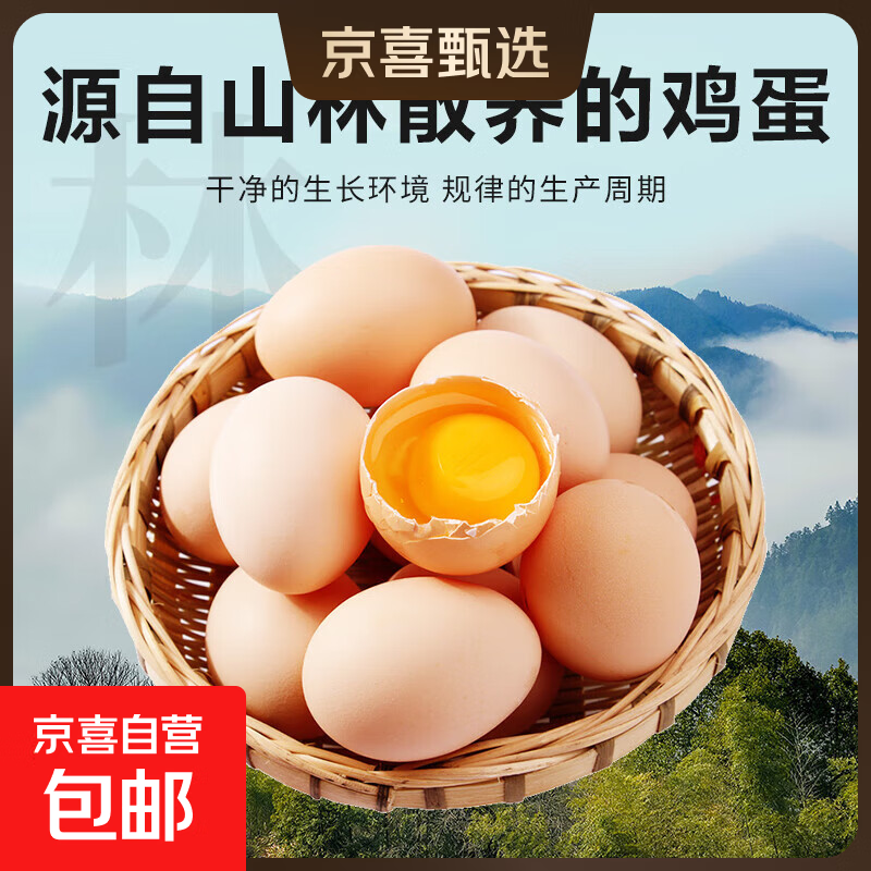 京喜加 鲜鸡蛋 土鸡蛋  五谷喂养 山林自养鸡蛋溏心蛋早餐京东包邮40g 10枚40g左右