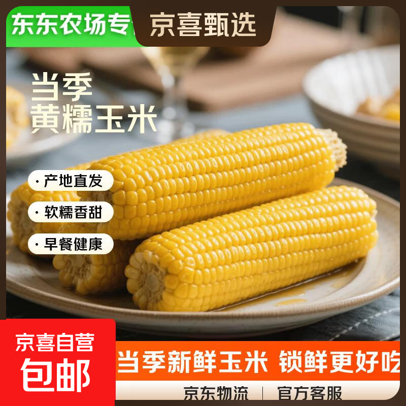 【东东农场专供】新鲜甜糯玉米黄白黑糯玉米真空玉米软糯代餐早餐 黄糯玉米180g-220g 5根装