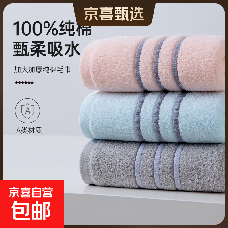 【洁丽雅平替】纯棉毛巾家用成人男士女宿舍柔软吸水洗澡巾洗脸帕 蓝色 1条