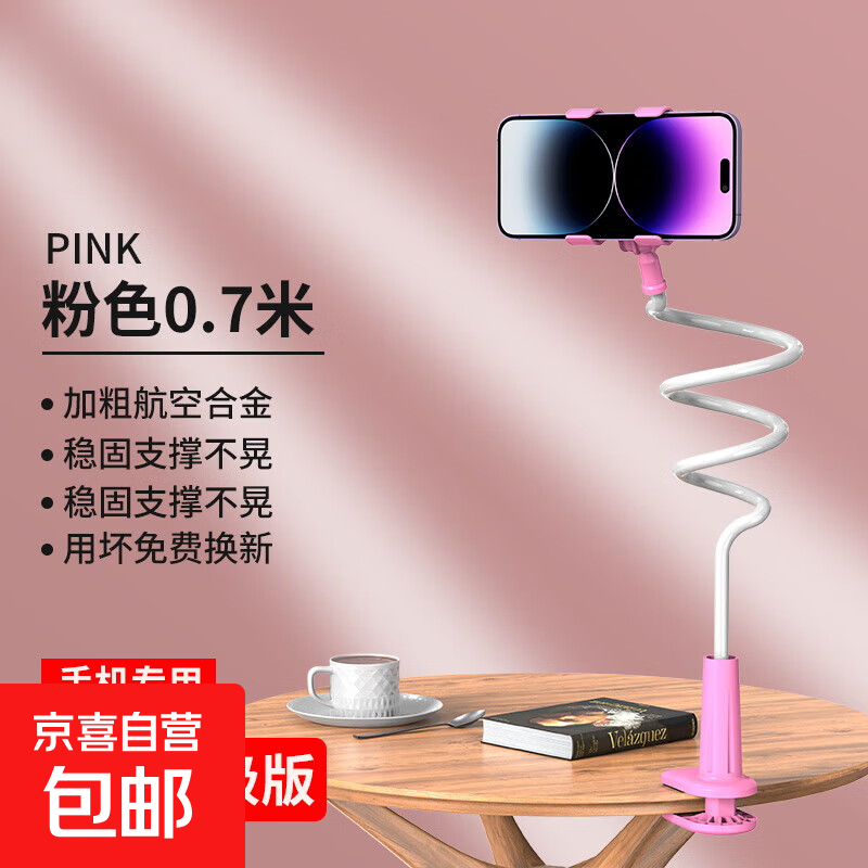 手机懒人支架床头手机架床边桌面躺着追剧宿舍床上看电视通用手机平板通用直播拍摄支撑架子 懒人支架-双夹款-0.7m-黑色-1个