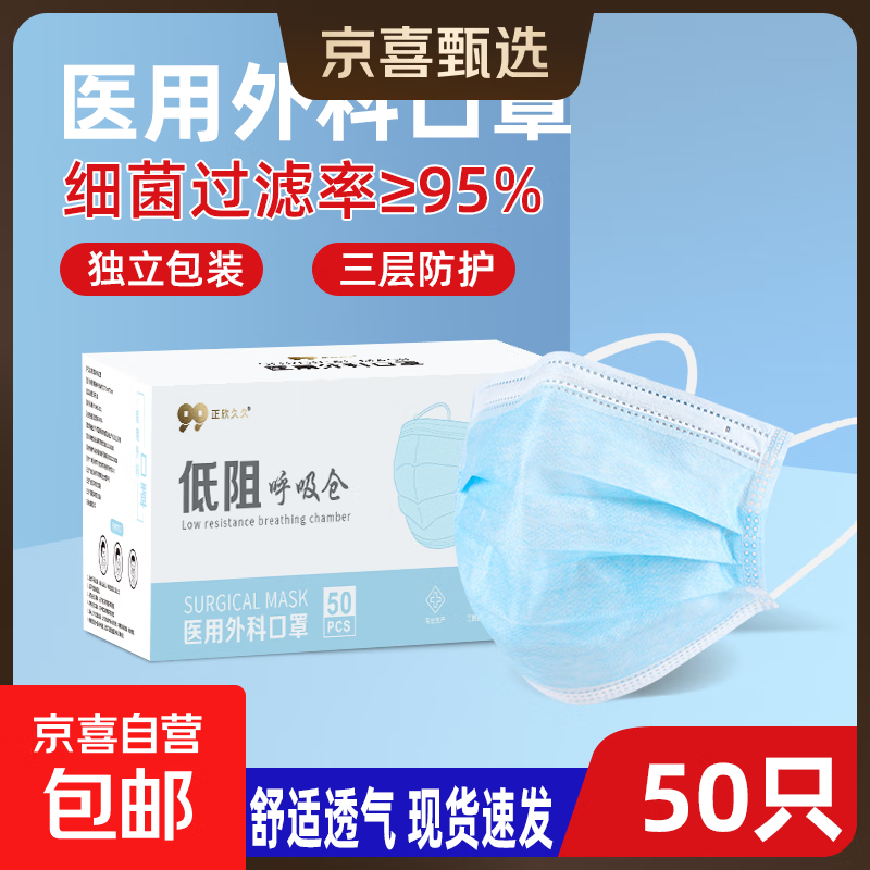 【大牌平替】医用口罩莫兰迪色过敏防风防尘时尚独立包装50只盒装 蓝色【独立包装】50只
