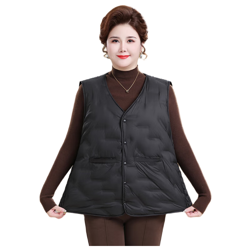 榄舍胖太太羽绒马甲女秋冬季新款内穿外搭保暖背心坎肩中老年妈妈马夹 黑色 3XL （建议120-140斤）
