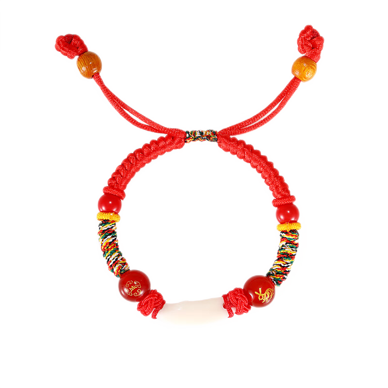 武當(dāng)山太極朱砂紅繩手鏈?zhǔn)止ぞ幙棆雰簩殞氂H膚手鏈真狗牙桃木本命年手繩禮物 生肖龍（已開）