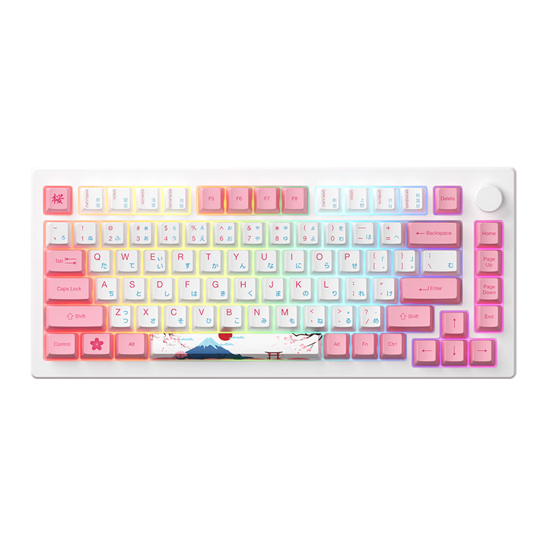 AKKO MOD007B-HE PC 82键三?？椭苹导?磁轴键盘 世界巡回系列 Gasket 圣托里尼-三模-MOD007B-HE PC 樱粉磁轴