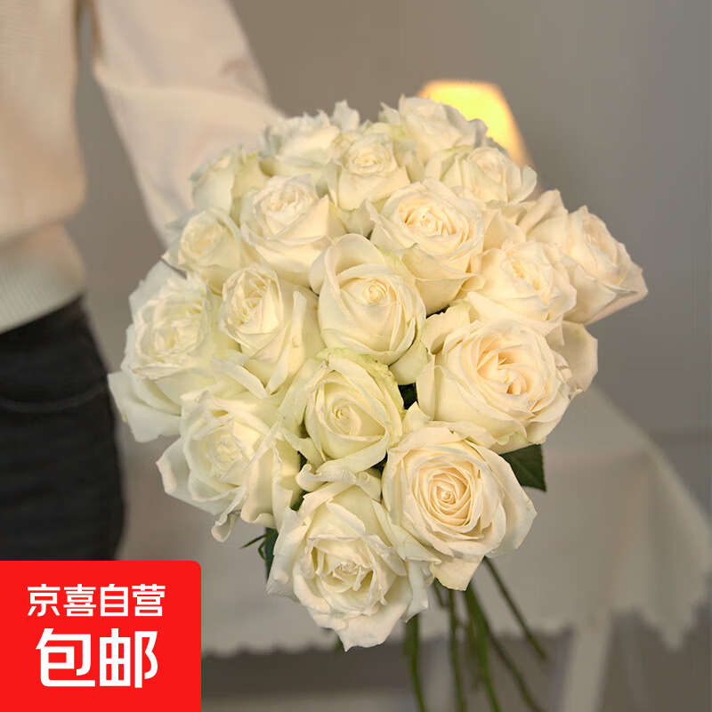 云南昆明鲜花基地直发红玫瑰花水养百合花束鲜切花向日葵京东快递 白玫瑰(8支+2支防损耗)