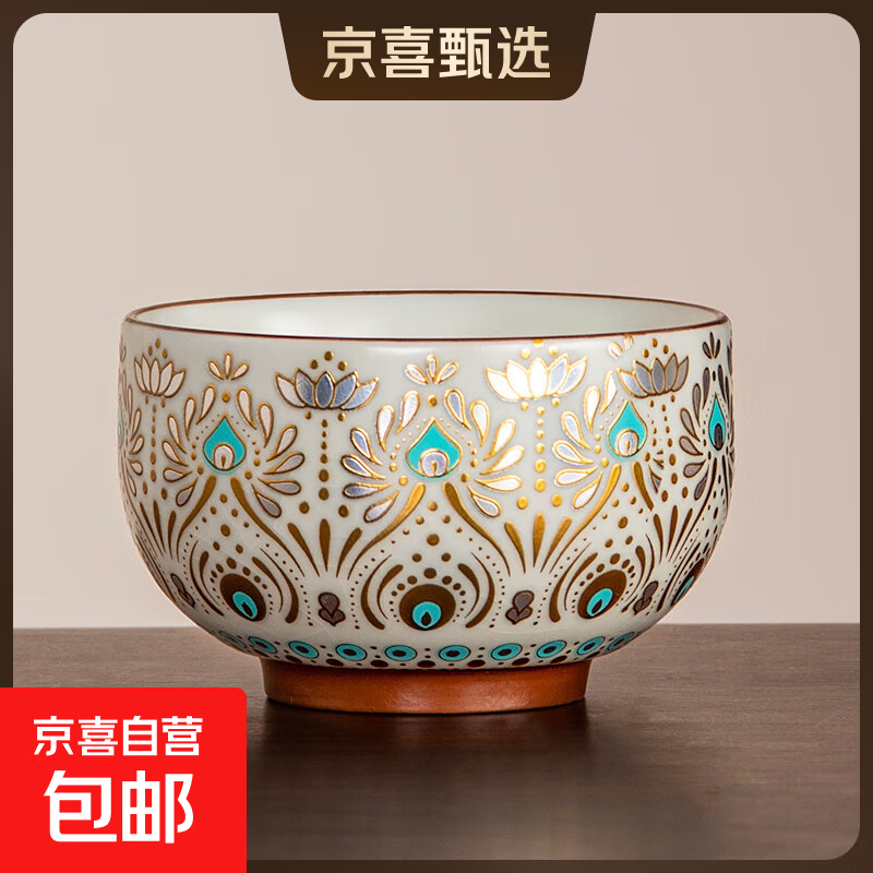 俩伴汝窑敦煌主人杯家用2025新款高档品茗杯个人用茶杯子功夫茶盏试用 汝窑敦煌凤灵罗汉杯