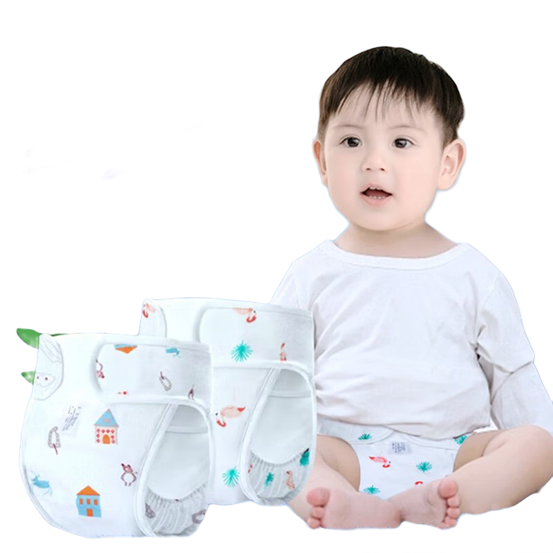 棉之潤嬰兒尿布兜 可洗新生兒隔尿褲純棉透氣兒童尿布褲一體式尿戒子 尿布兜 L碼2條裝（7-10kg） 2條裝