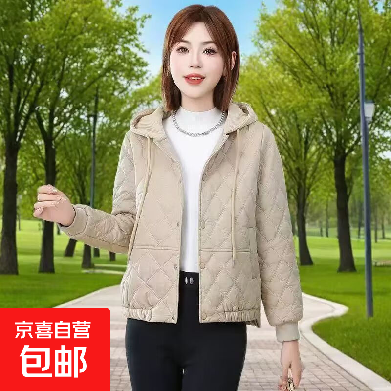 爆款棉服女短款2025新款冬季时尚连帽棉袄小个子轻薄棉衣气质外套 深卡其色【短款连帽休闲棉服】 L 建议【90-105斤】