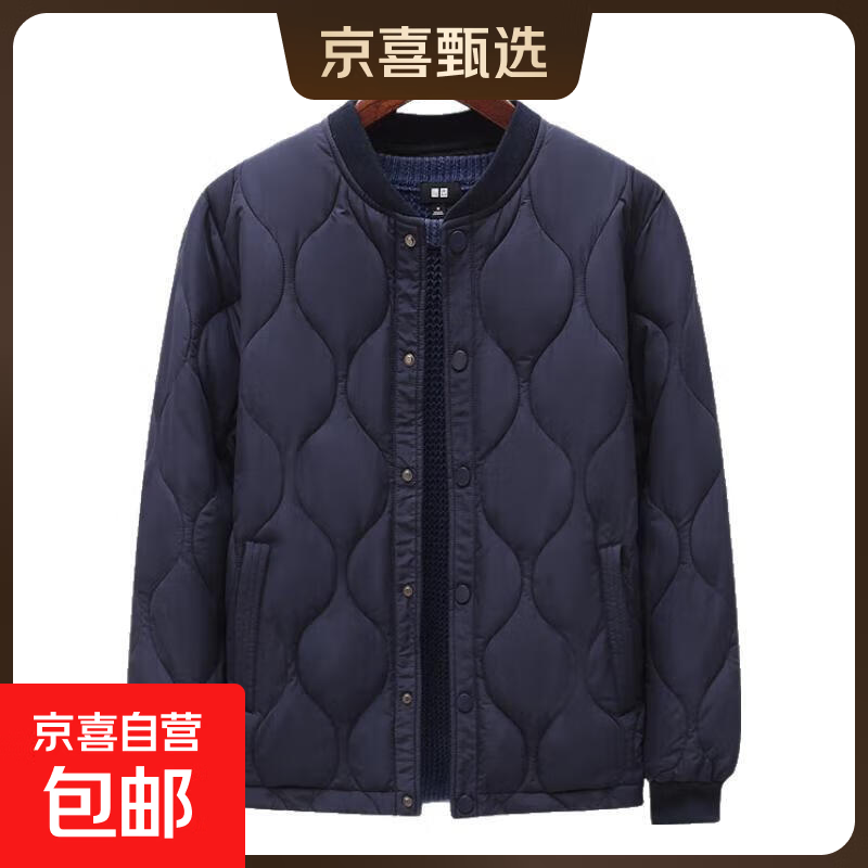 冬季新款轻薄保暖棉衣中老年男士短款菱格棉服外套爸爸小棉袄 藏青色 3XL 码【170-190斤】
