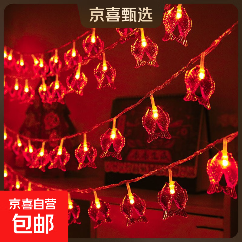 新年装饰灯红灯笼窗帘灯氛围灯家用阳台发光led挂灯彩灯串灯闪灯 【红】年年有余 1.5米10灯-电池款-常亮