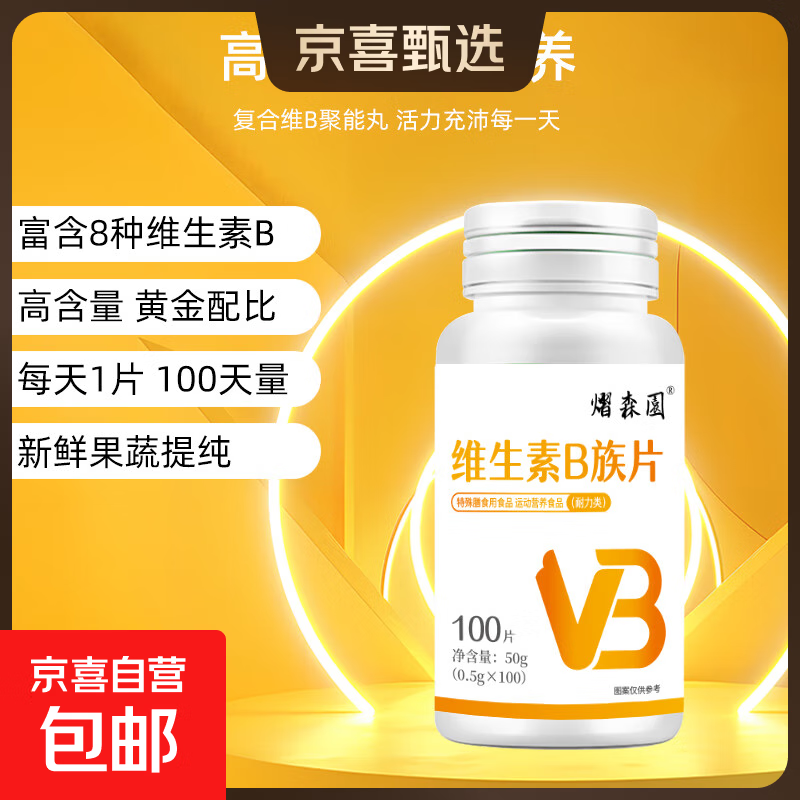 熠森园复合维生素B族片成人儿童老人补充多维b1b2b6b12b3烟酰胺 100片*2瓶【补充维B 助力好状态】