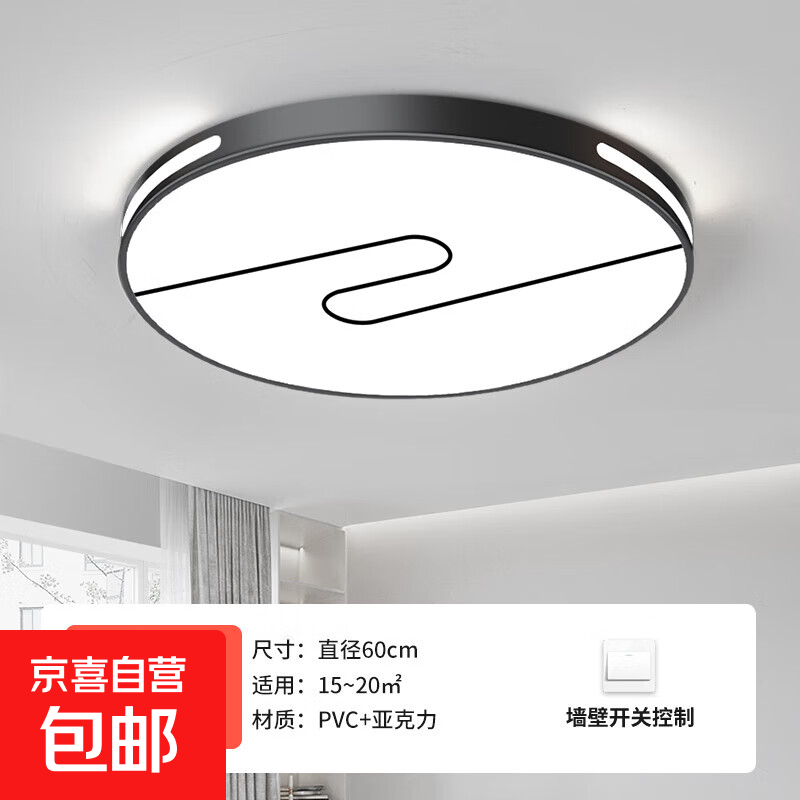 客厅吸顶灯简约现代书房灯玄关灯阳台灯走廊灯餐厅灯led卧室灯 48W 黑壳-60cm-横线 黑线款 白光