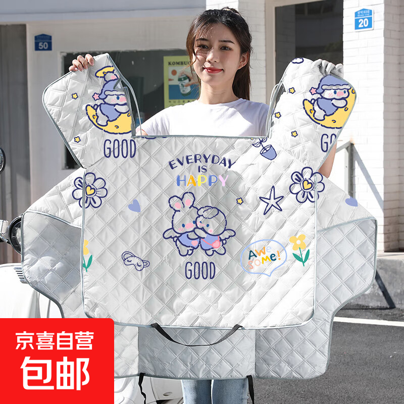 电动车挡风被夏季防晒隔热加大加宽侧翼连体式坐垫防水耐脏双防风把套精美图案电动车摩托车挡风被 国标车标配-随机夏季挡风被