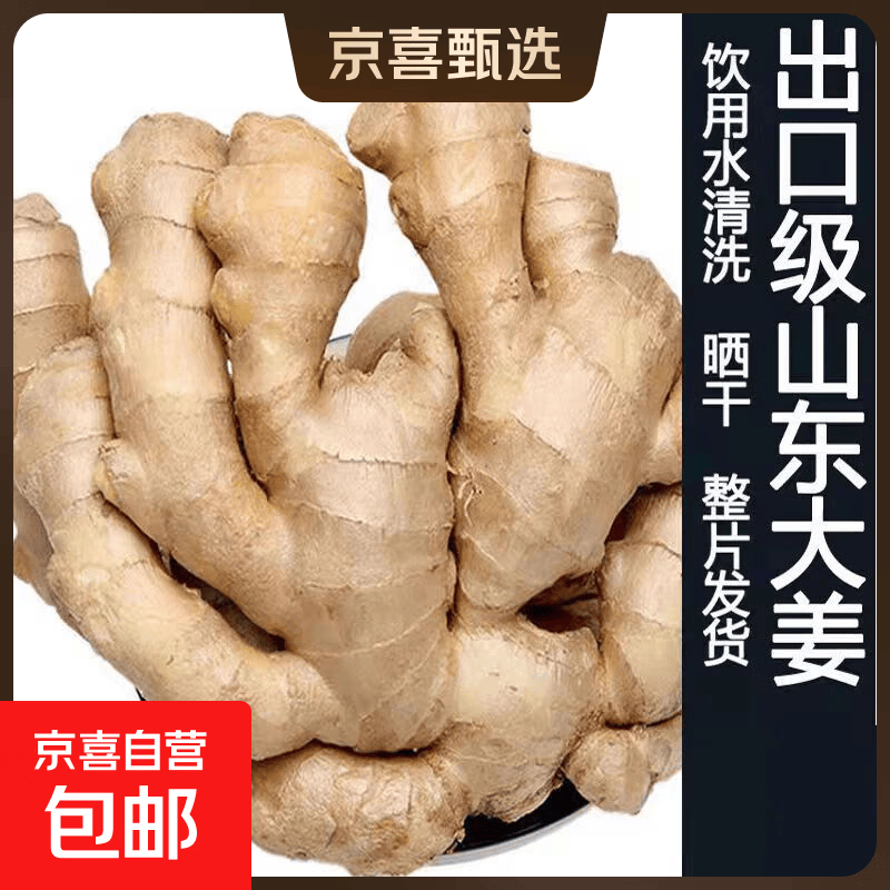 山东潍坊大片老姜新鲜现挖生姜 水洗 风干无土 黄姜烘干大姜3两起 山东大片姜带箱2斤