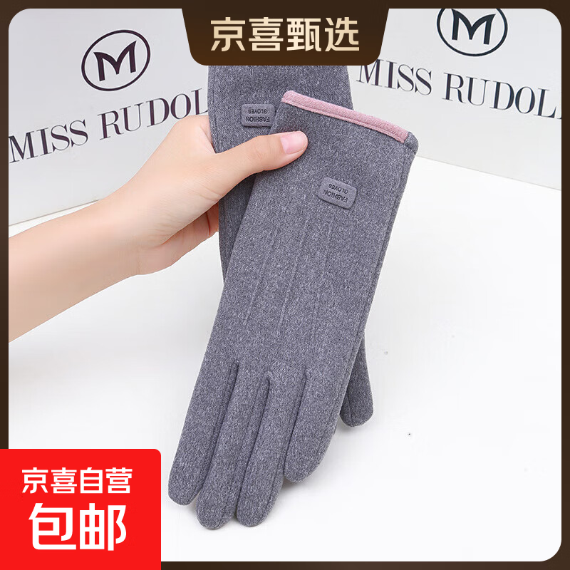 秋冬季手套女加绒加厚户外骑行电车开车防风防寒触屏冬天保暖手套 【女士三线】-灰色 均码