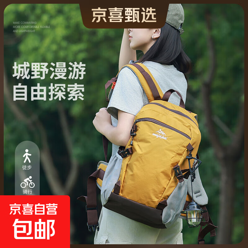 户外大容量徒步登山包防水双肩包护脊通勤运动背包轻便旅行双肩背 琉璃黄 20L 大包