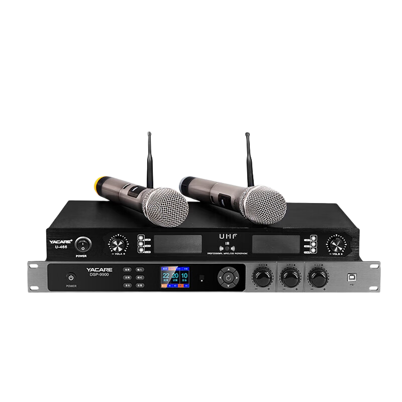 雅桥（YACARE）DSP-9900效果器 升级款二代防啸叫专业ktv混响器家用卡拉ok前级音频处理器抗干扰 9900+466话筒