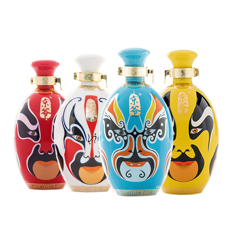 京爷北京二锅头典藏封坛脸谱酒52度清香型福禄寿喜白酒500ml 纯粮酒 52度 500mL 4瓶 福禄寿喜礼盒