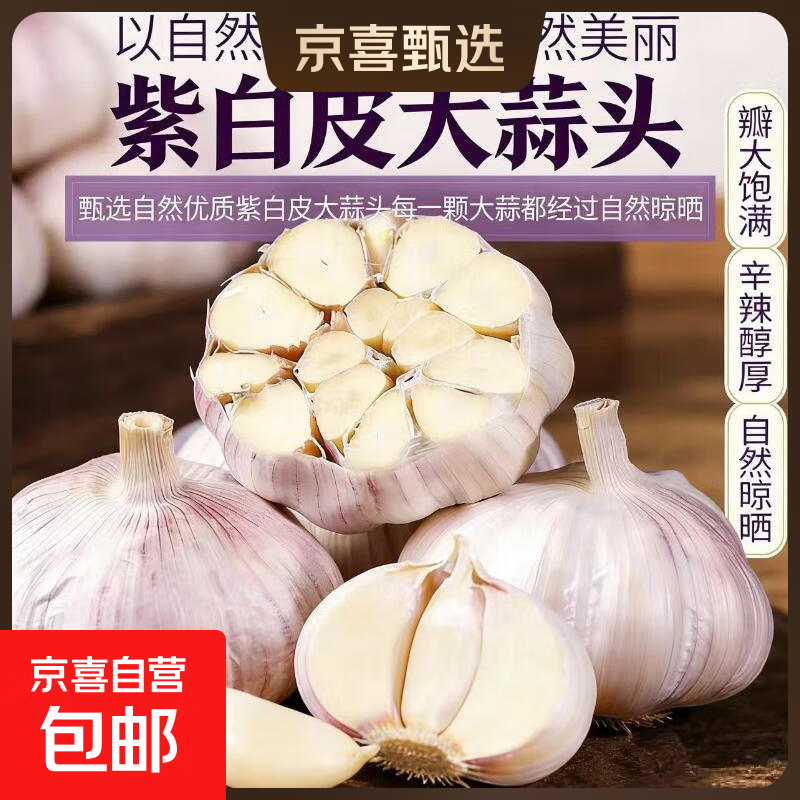 京喜自营大蒜头紫白皮大蒜京东买菜生鲜调料即食凉拌大蒜 【优选】净重1斤单果3.5-5cm