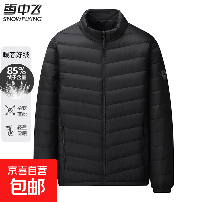 【雪中飞同款】轻薄羽绒服男士立领秋冬保暖百搭冬装简约外套男 黑色 L