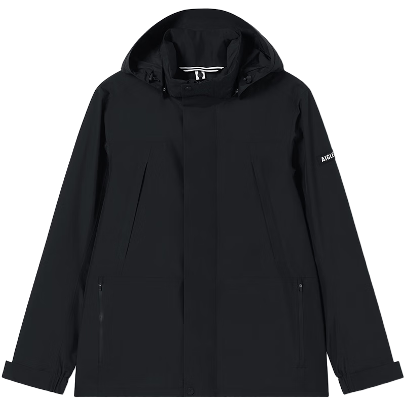 AIGLE艾高男士外套沖鋒衣功能面料GORE-TEX防風(fēng)防雨透汽戶外休閑夾克 黑色 AQ372 S(170/88A)