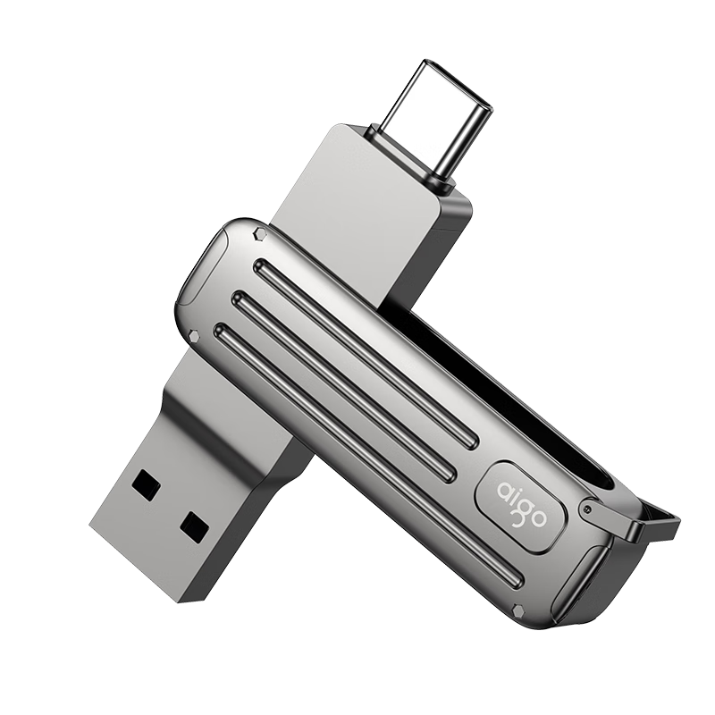 aigo 爱国者 128GB Type-C USB3.2高速U盘 W381 读速220MB/s高速传输手机电脑两用 探寻旅行优盘 行者灰