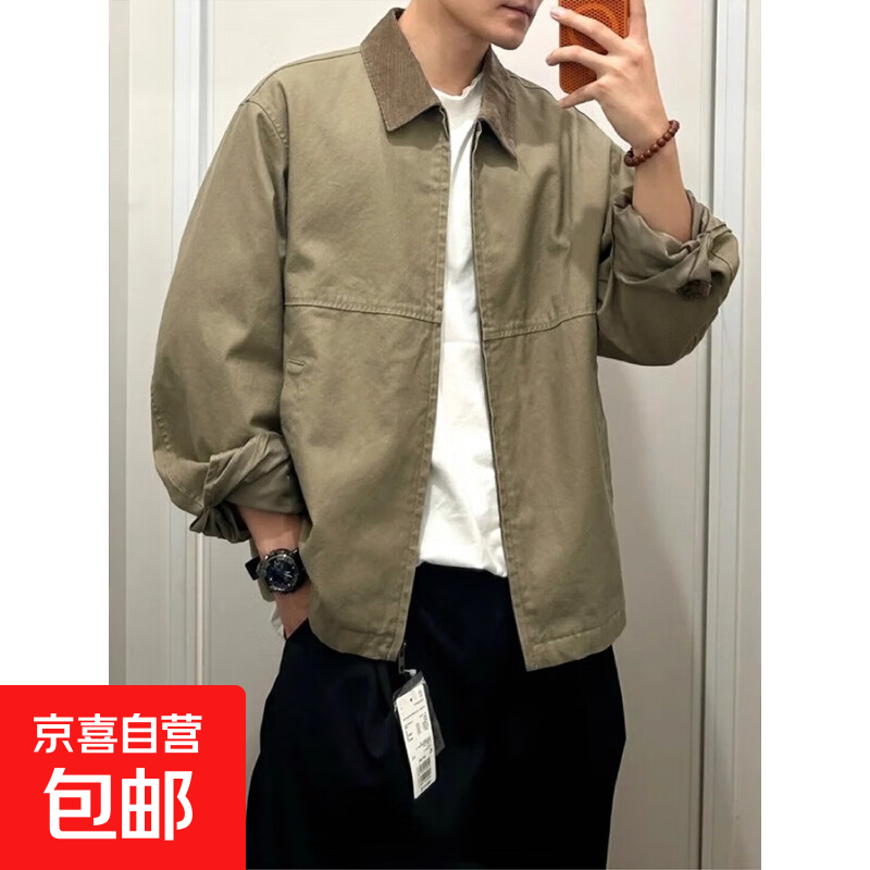 男装女装休闲拉链短茄克外套巴恩风翻领夹克 驼色 XL