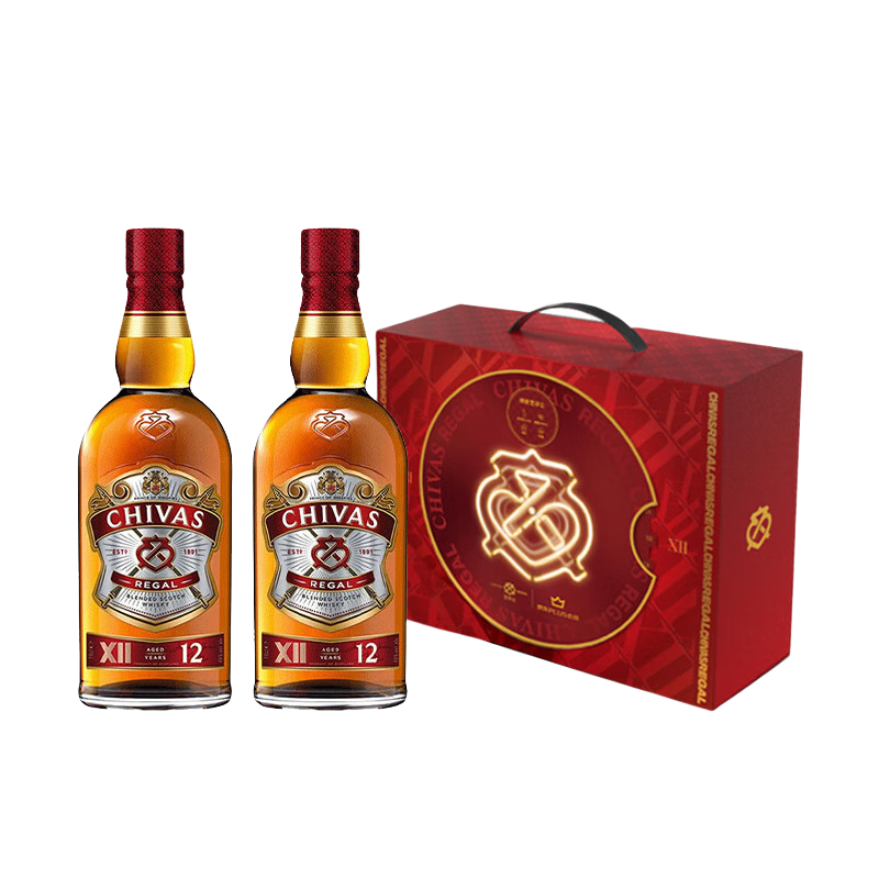 CHIVAS 芝华士 Regal）洋酒 12年 苏格兰 调和型威士忌 500ml双支PLUS礼盒  元宵畅饮