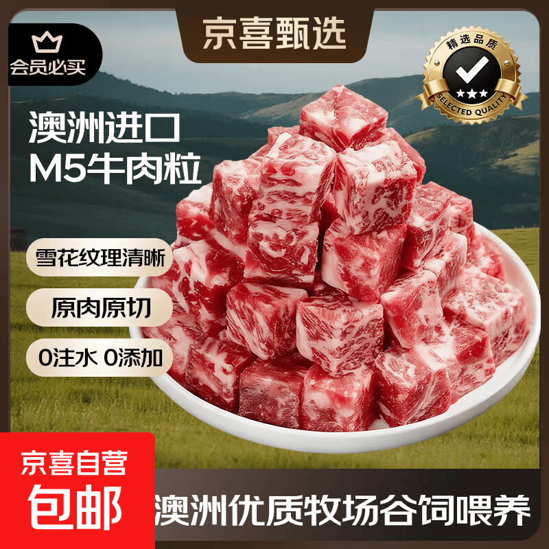 澳洲M5谷饲安格斯雪花原切牛肉粒0添加生鲜牛腩肉块烧烤烤肉食材 澳洲M5原切雪花牛肉粒200g*4