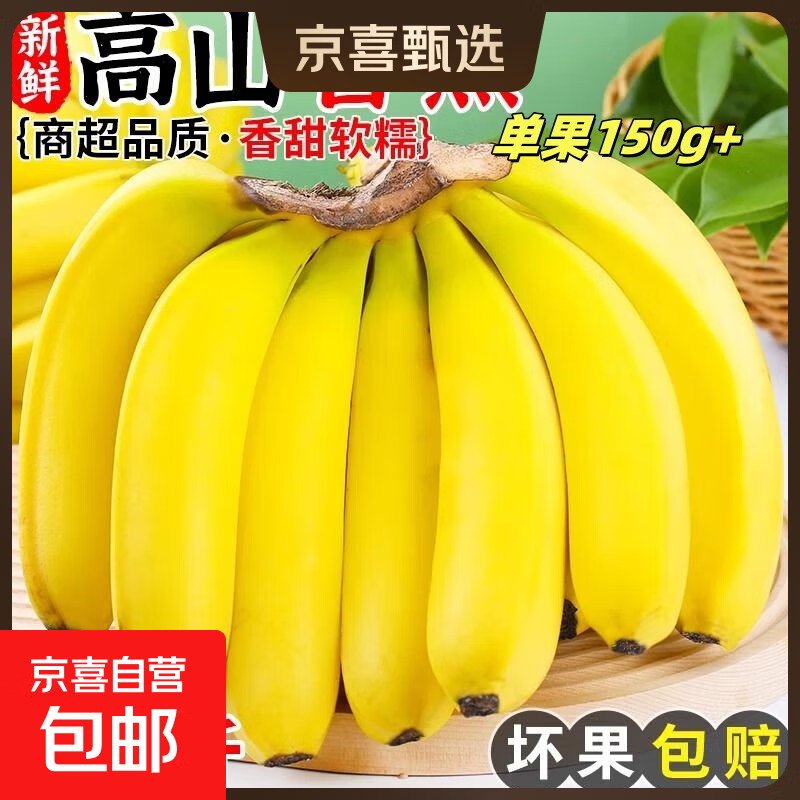正宗自然高山香蕉单根蕉当季新鲜水果现摘青皮薄皮香甜财敏生鲜 香蕉带箱2斤