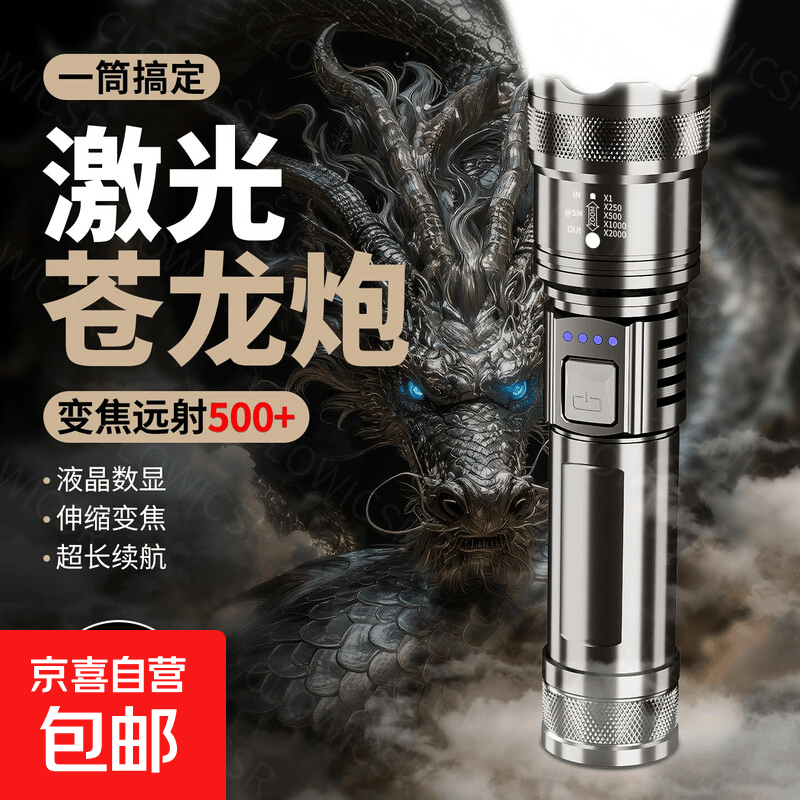 CLowicsrLED户外强光手电筒超亮可充电家用户外变焦远射耐用便携应急照明 超亮变焦Type-C充电【旗舰款】