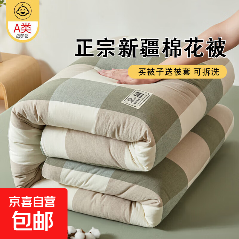 新疆棉花被棉被芯垫被褥子棉絮单人春秋被加厚保暖棉被冬被冬季 简兮绿【纯天然新疆棉花】 150x200cm冬被【约6斤】