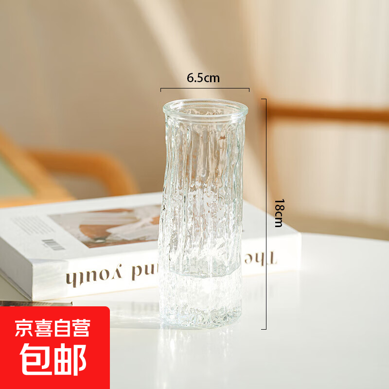 大号轻奢玻璃花瓶透明水养富贵竹水培绿植客厅桌面插干花装饰摆件 【18高】透明树身花瓶