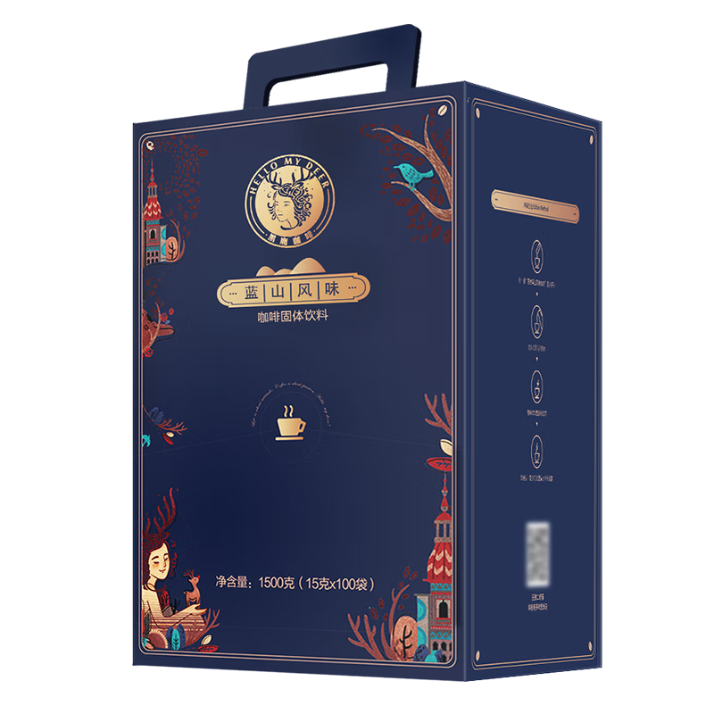 黑鹿咖啡（HELLO MY DEER）蓝山风味咖啡粉无香精三合一速溶咖啡100条礼盒装奶香拿铁1500g 蓝山风味咖啡100条