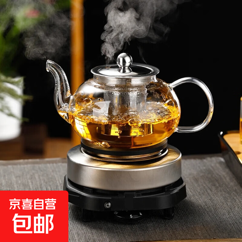 玻璃泡茶壶茶水分离家用耐高温新款电陶炉煮茶器小花茶壶茶具套装 400ML苹果壶 单个茶壶