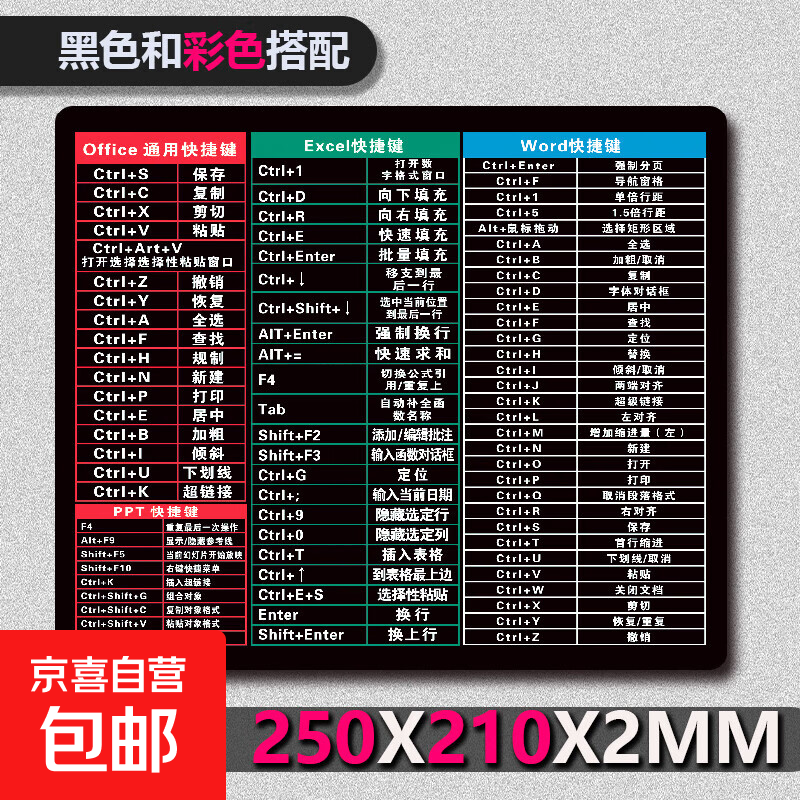【JD快递】电竞游戏鼠标垫家用办公游戏鼠标垫办公电脑桌垫小号精密包边防滑 240*200*2mm图案款 250*210*2mm【快捷键锁边】