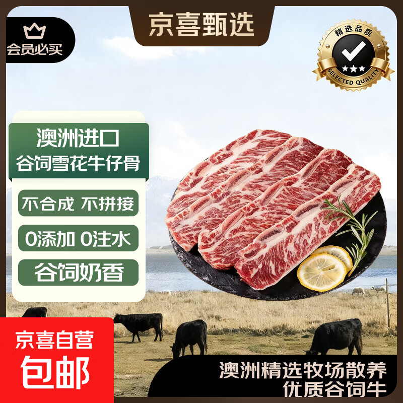 4斤澳洲谷饲安格斯雪花牛仔骨带骨牛肉牛小排生鲜牛肉烤肉食材 澳洲原切牛仔骨 净重200g*5袋
