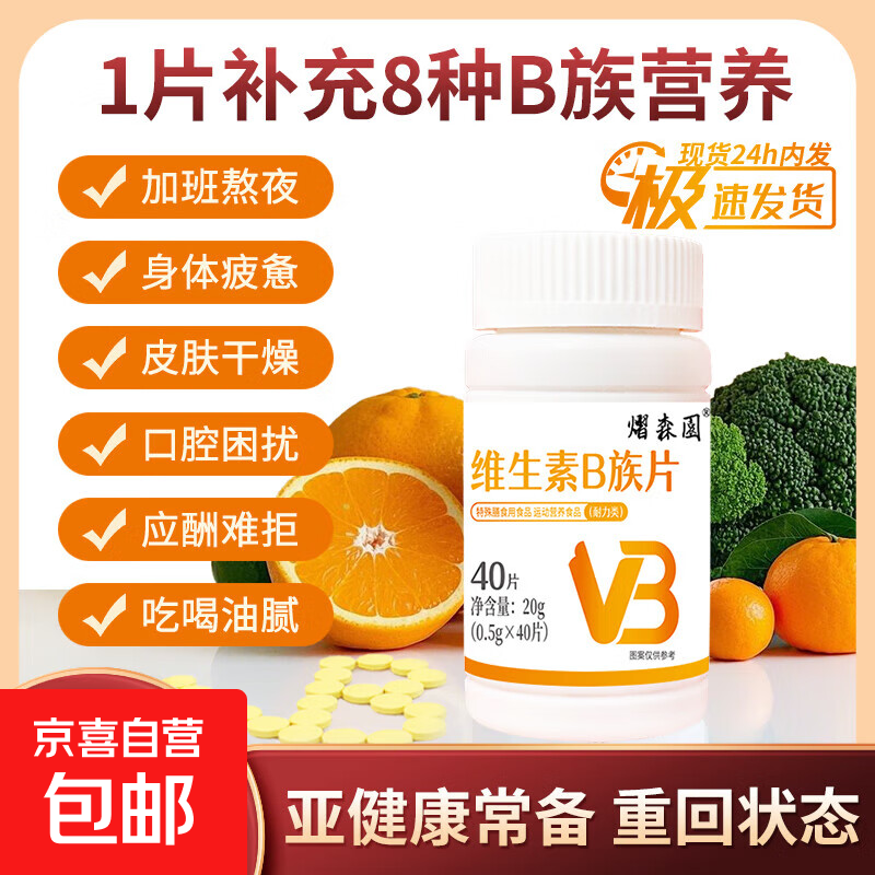维生素B族片复合维生素生物素叶酸烟酸多维元素加班熬夜维生素 维生素B族片40片*1瓶