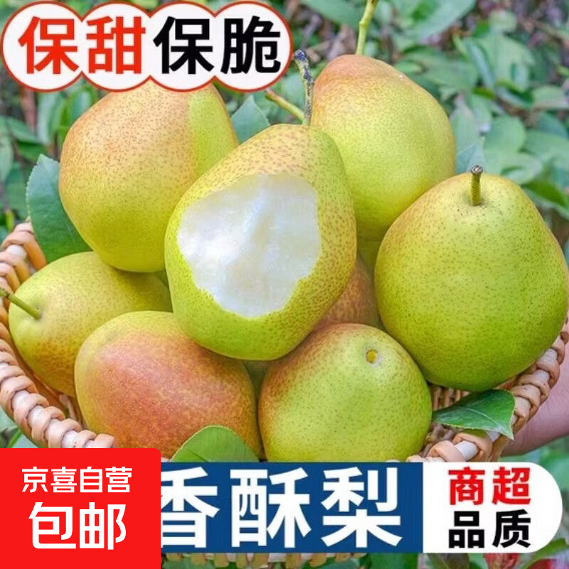 京喜加特级国产红香酥梨爆甜多汁新鲜水果产地直发建业1 大果带箱2斤装，净重1.8斤单果100g