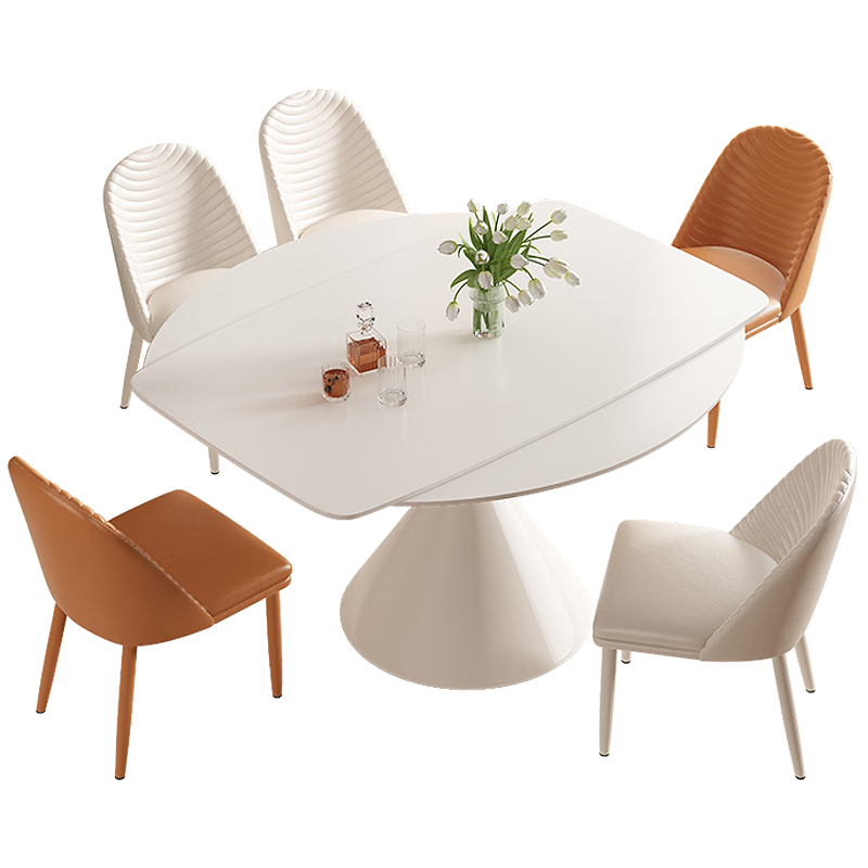 帕沙曼餐桌法式奶油風(fēng)巖板餐桌伸縮折疊簡約小戶型方變圓兩用桌子1805Y 啞光巖板1.2米伸縮餐桌 設(shè)計師新款