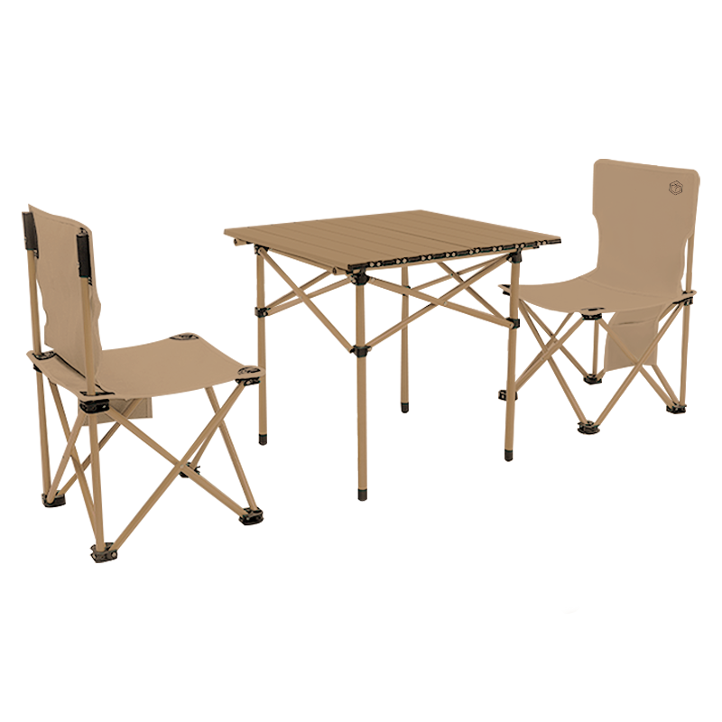 京东京造 户外便携桌椅套装 一桌两椅 露营聚会野餐装备 折叠桌椅 沙石色