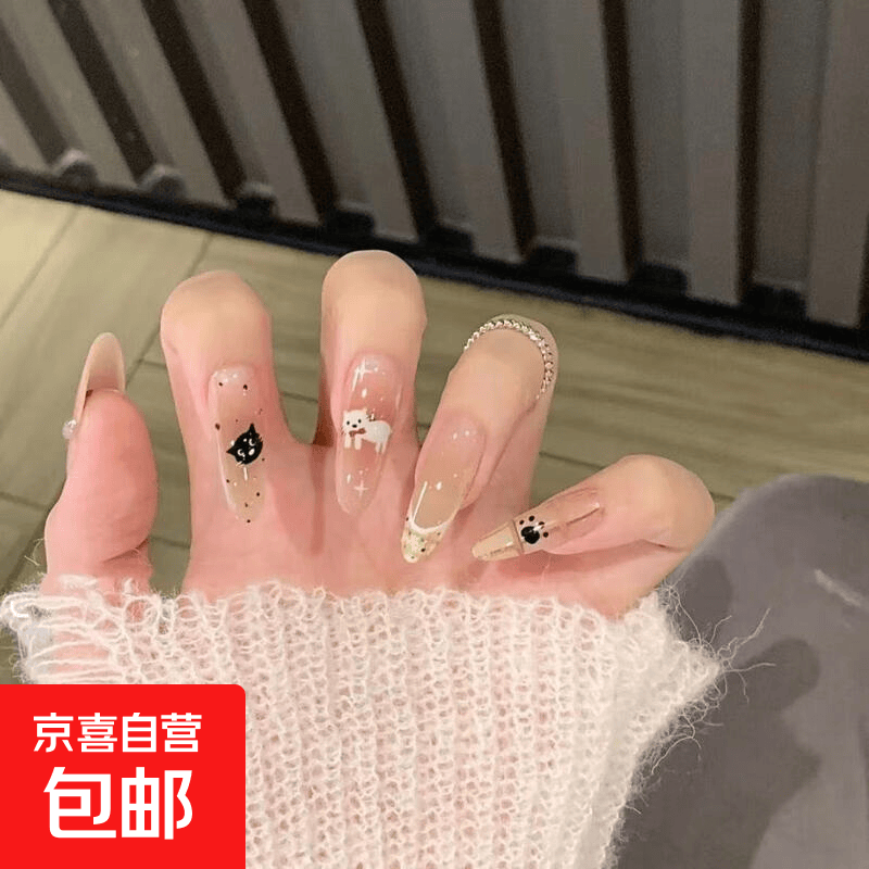 【春日款】纯手工ins风穿戴甲情人节礼物可爱纯欲风显白美甲贴片 安德拉 M【送4件套】胖胖手戴